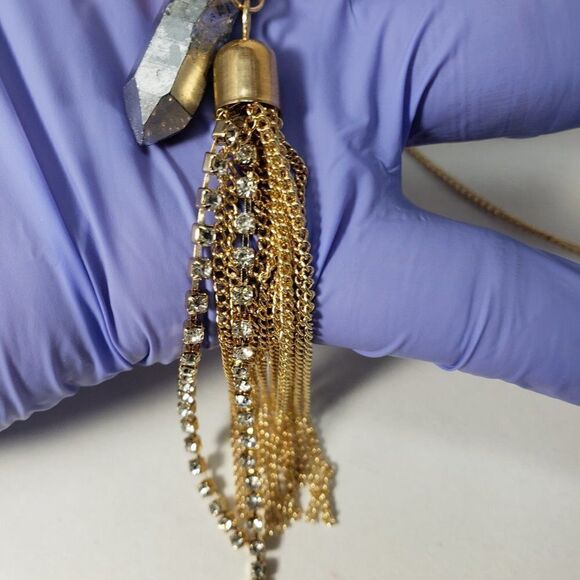 GUESS Gold-Tone Statement Tassel Necklace, Fringe, Beads, Charms & Stone Pendant - Picture 6 of 7